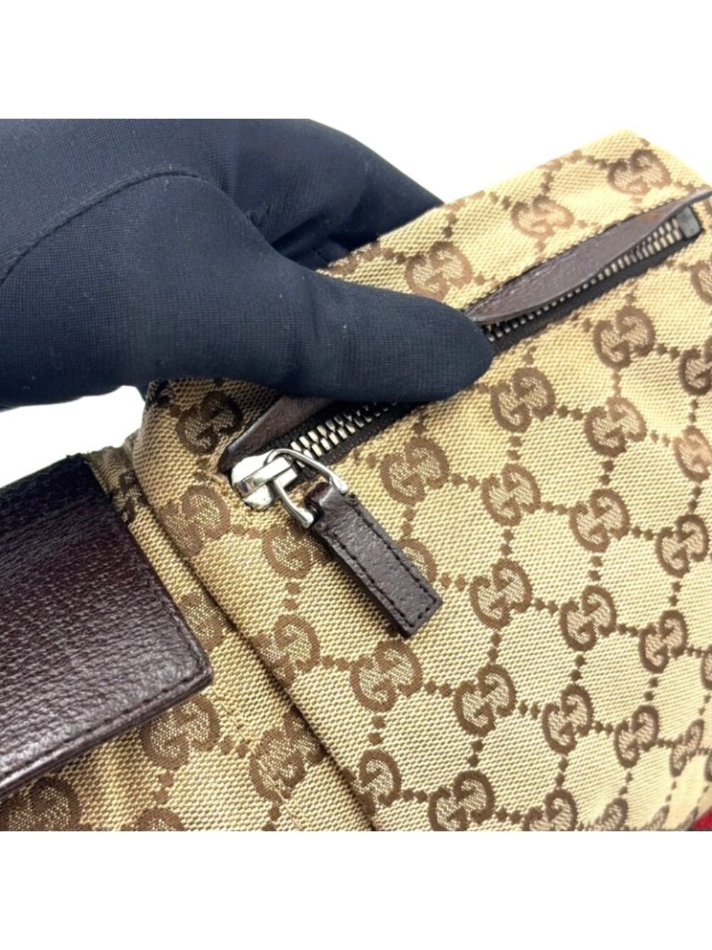 Gucci GG Pattern Canvas Leather Brown Beige Belt Bag Waist Pouch Silver - Picture 15 of 15